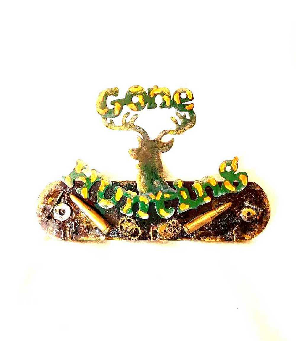 Gone Hunting Wall Plaque with Deer Cut Out, with Gears, Nuts & Bolts