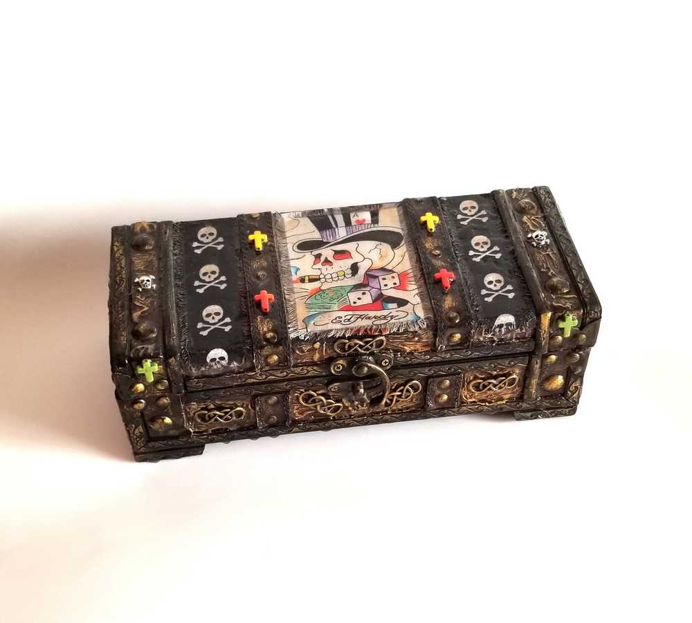 Original Recycled Jewelry/Stash Box with Skull Fabric