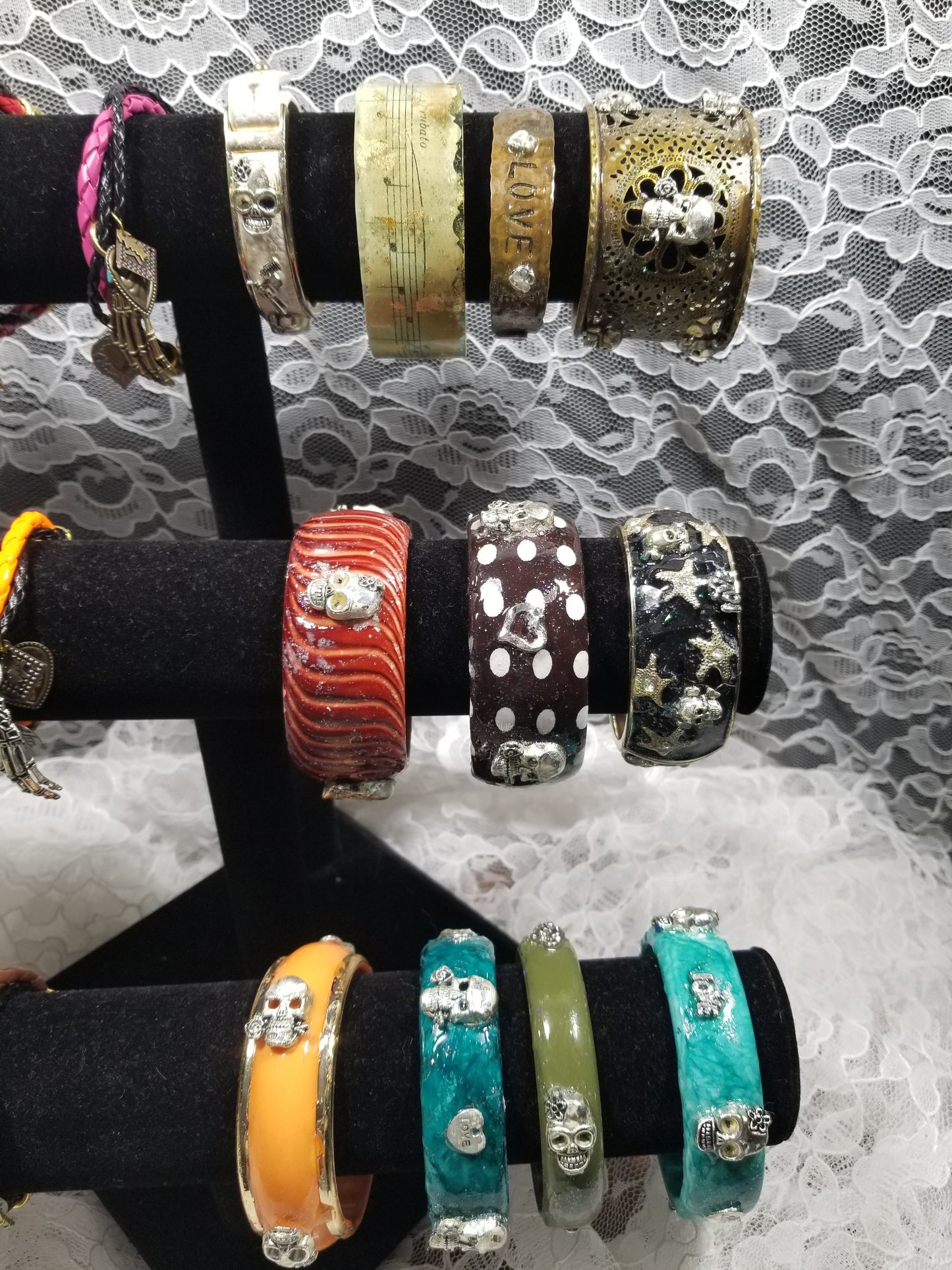 Orange Bangle, Bracelet with 4 Skulls