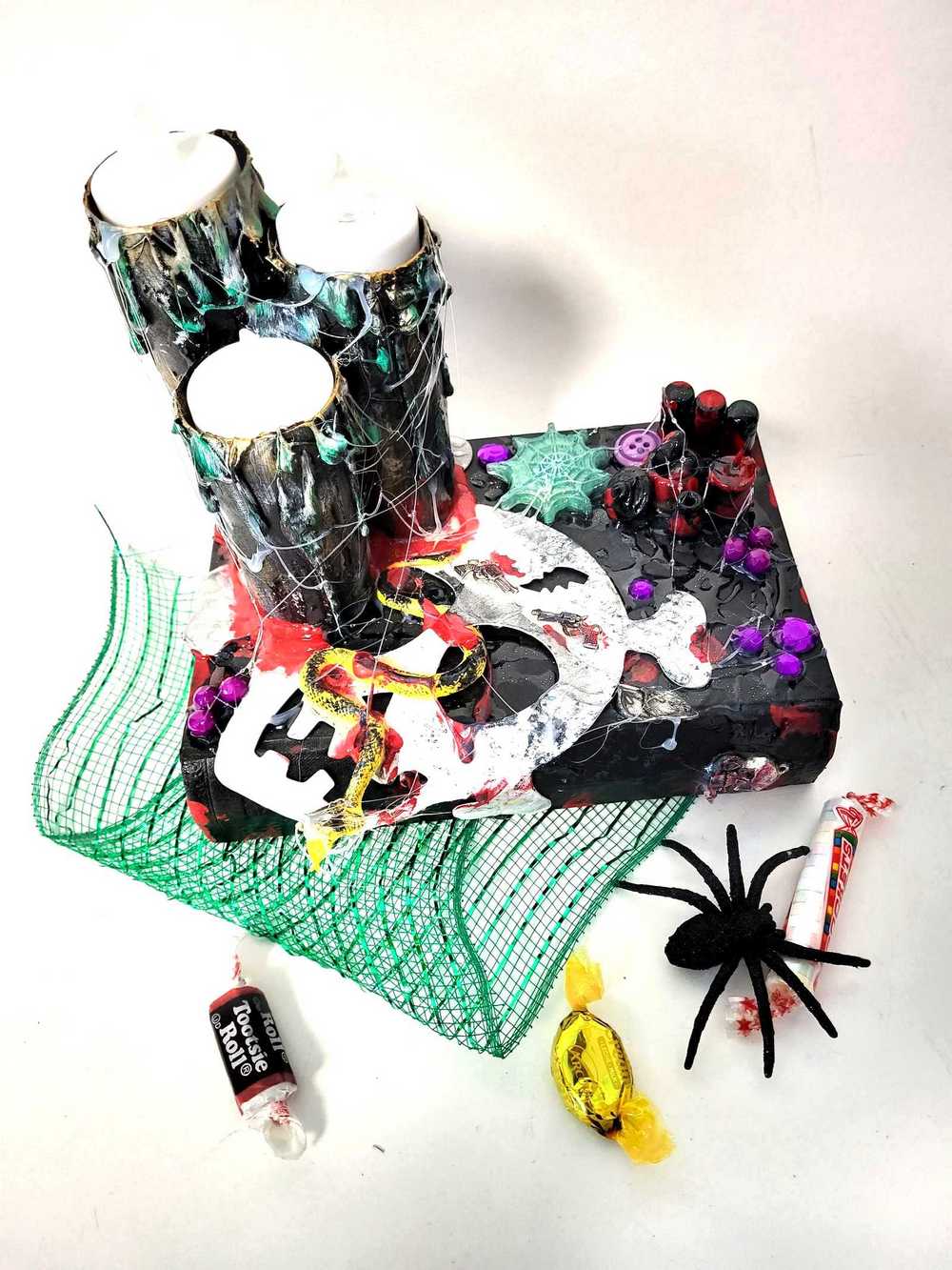 Altered Book of Spells, with 3 Candles, Skull and Snake