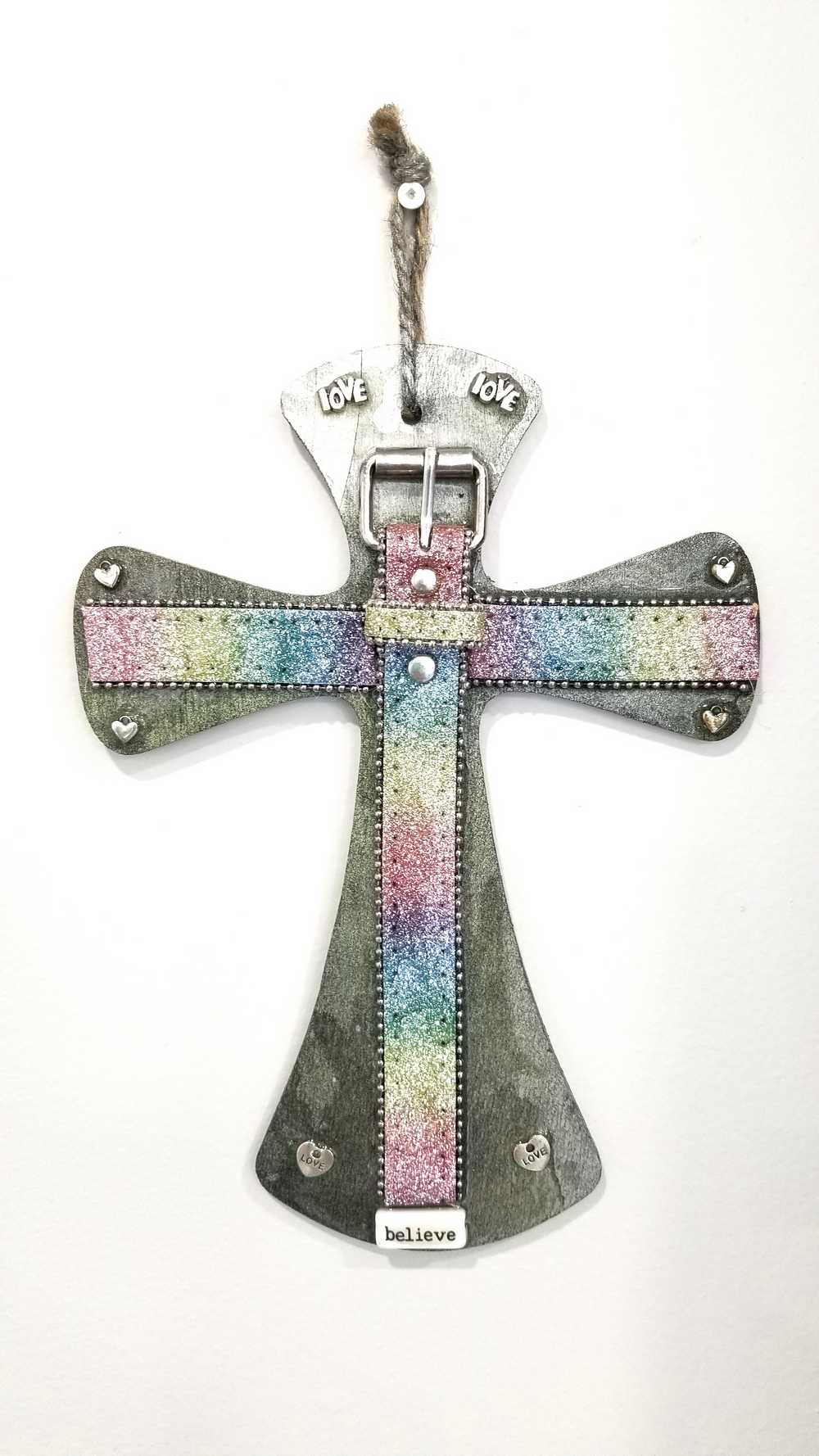 Wooden Cross with Recycle Belt For Decoration, Resin Art