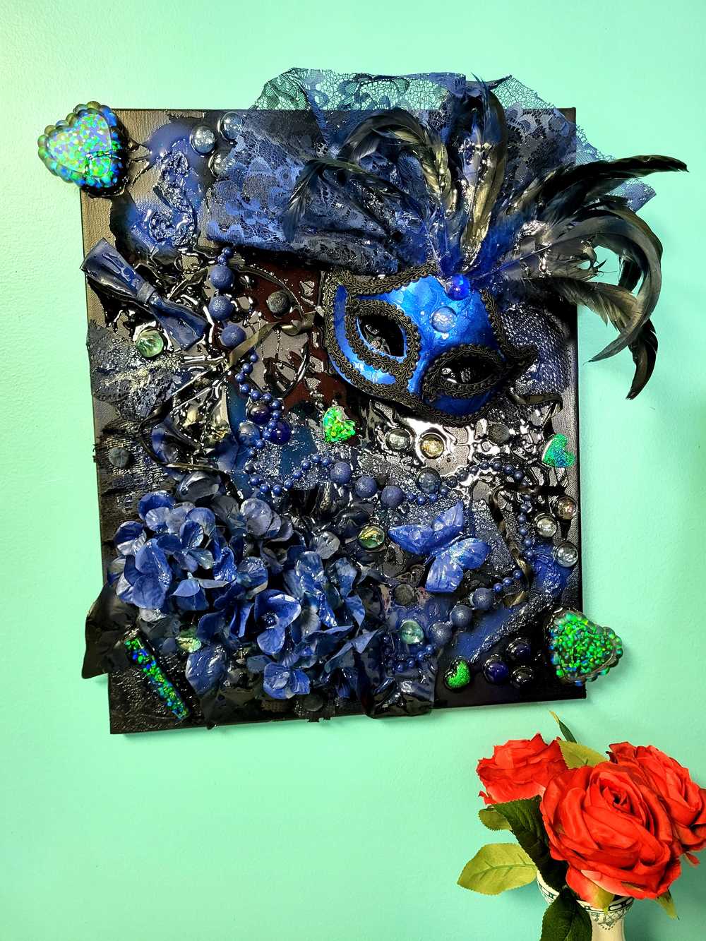 Midnight Blues, Sexy Mask on Deep Blue Canvas, 16 x 20 Inches
