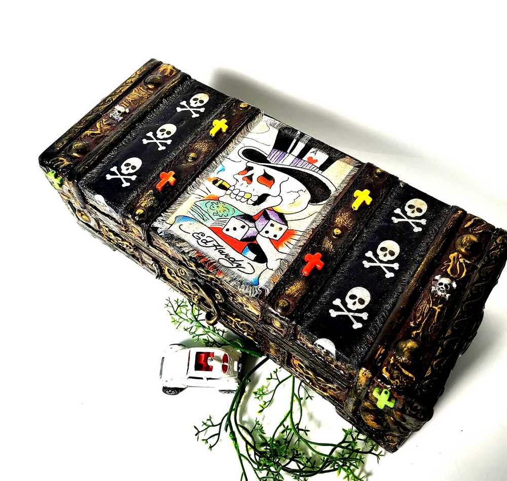 Original Recycled Jewelry/Stash Box with Skull Fabric