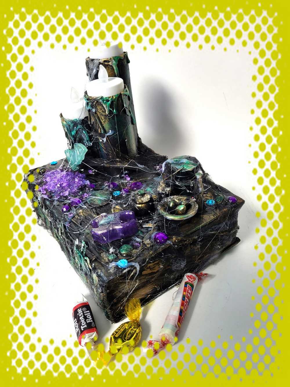 Altered Book of Spells with 3 Battery Operated Candles