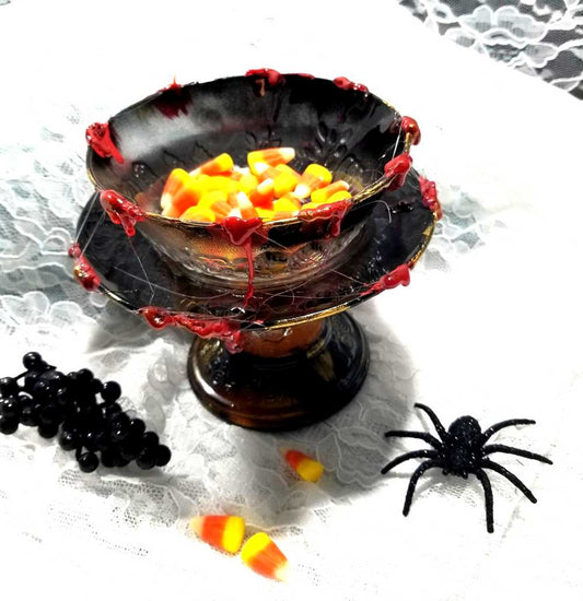 One Glass Candy Dish or Battery Operated Candle Holder with Fake Blood
