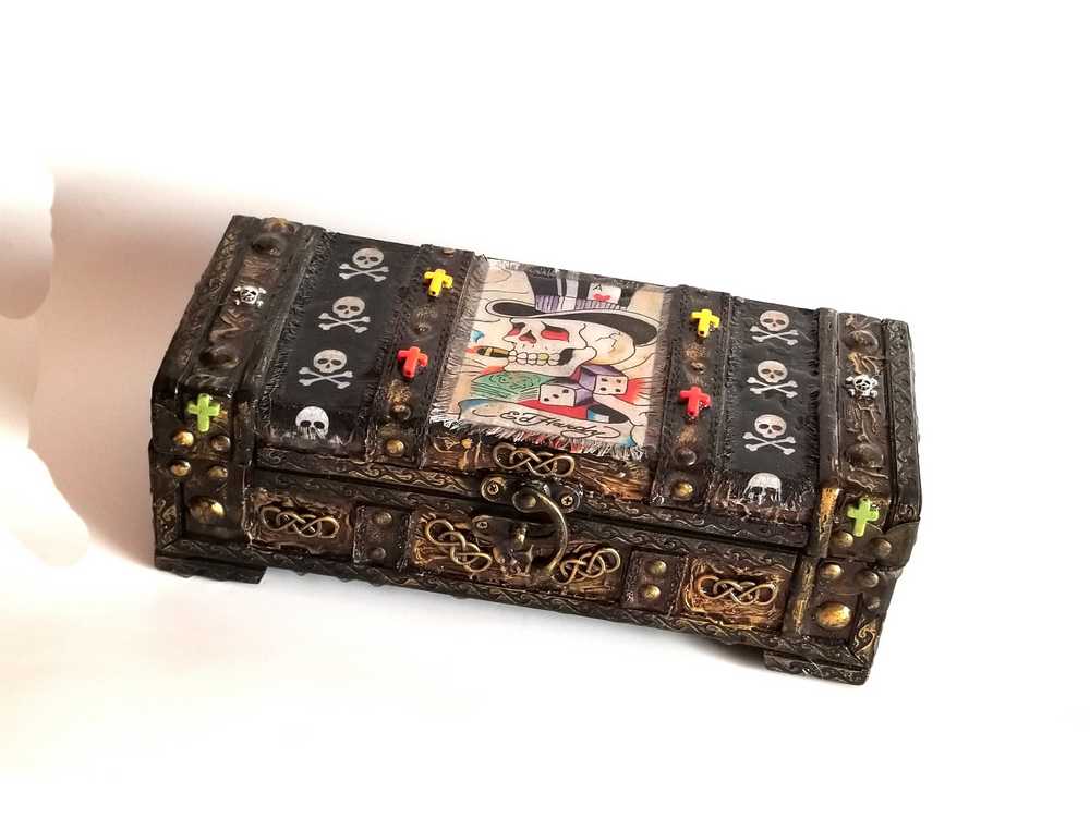 Original Recycled Jewelry/Stash Box with Skull Fabric