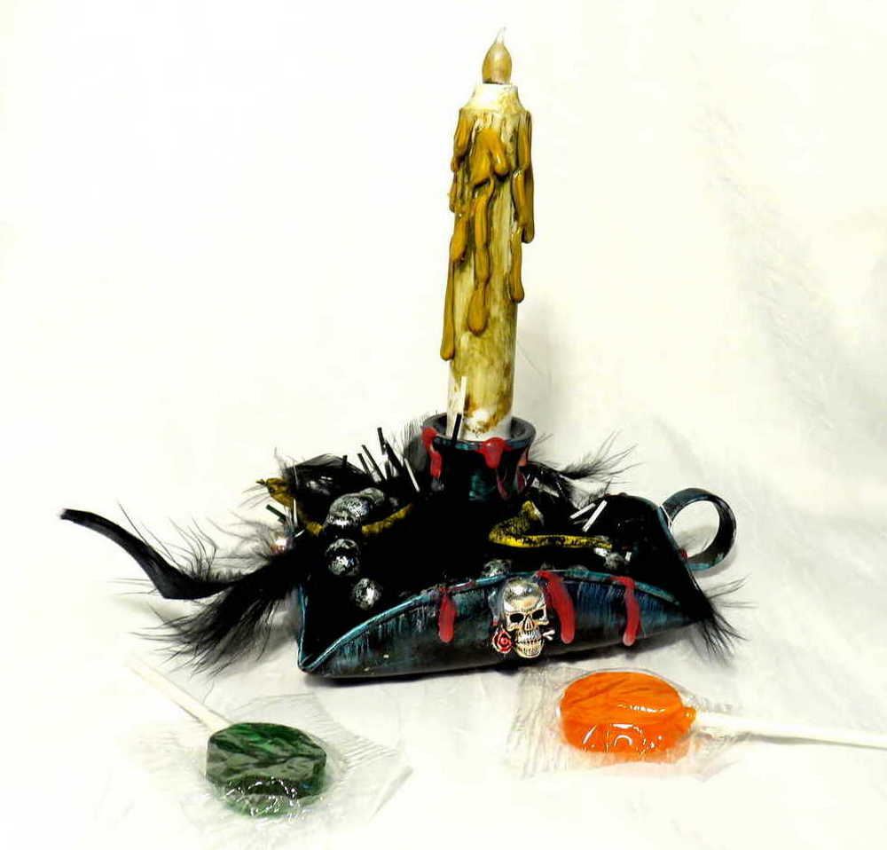Skull and Spider Battery Candle Holder with Finger Hold