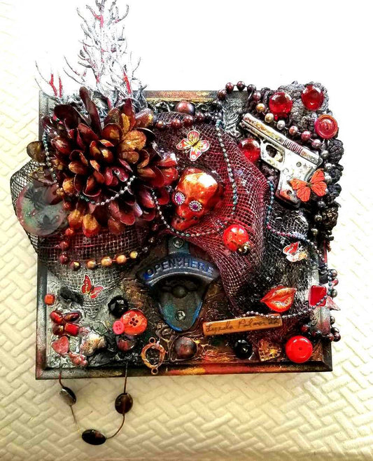 Decorative Bottle Opener Turned into Art with Flowers and a Skull, Functional Art