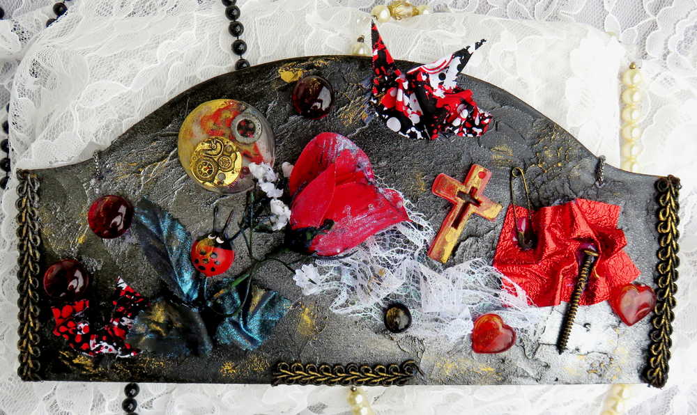 Naughty Lady Bug Wall Hanger with a Red Rose