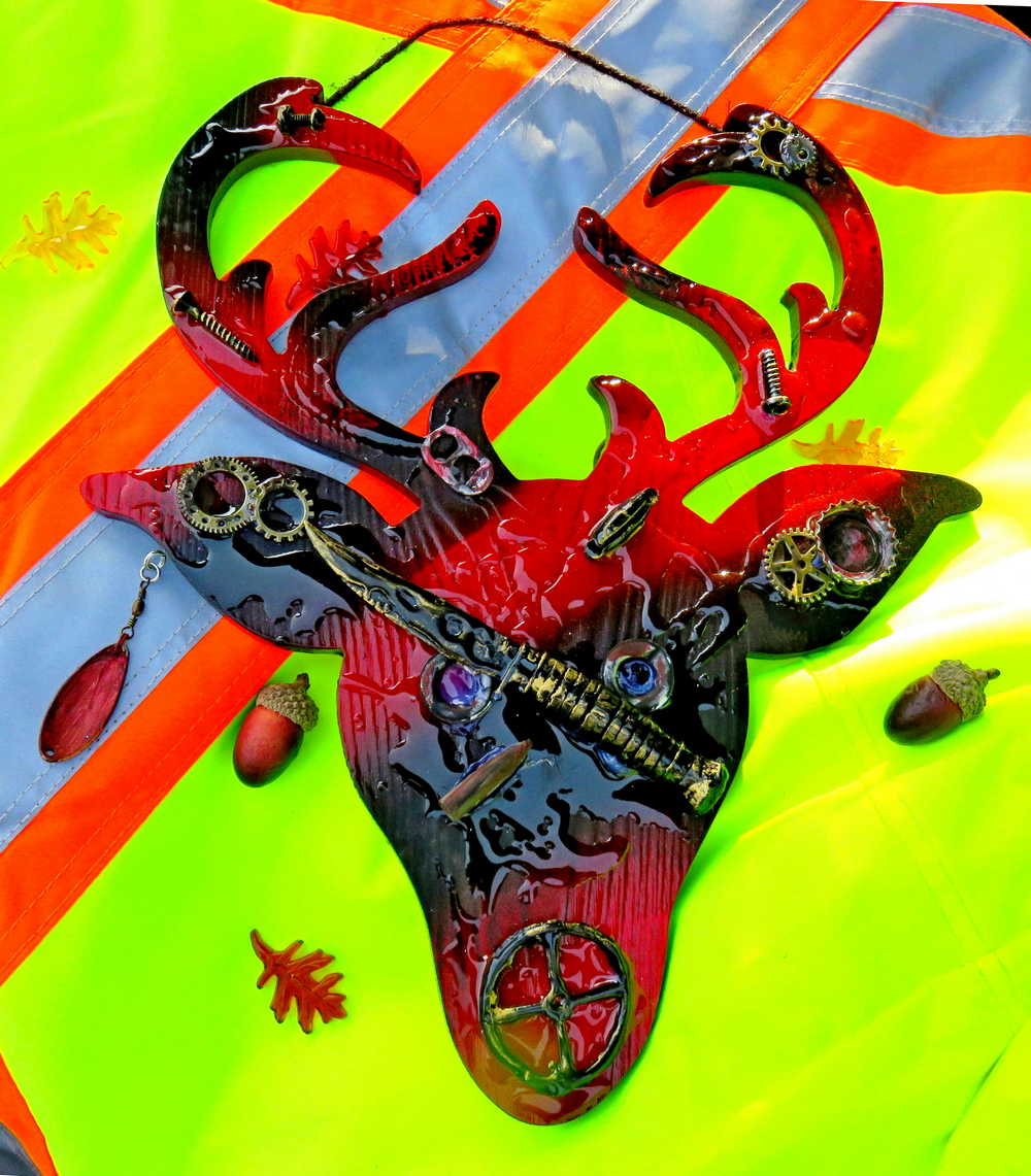 Big Buck Cut Out Wall Plaque in Red and Black