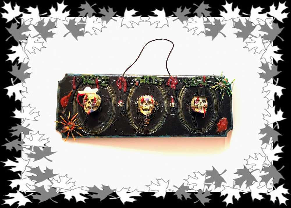3D Family Portraits of a Handsome Skull Family on a Wall Plaque