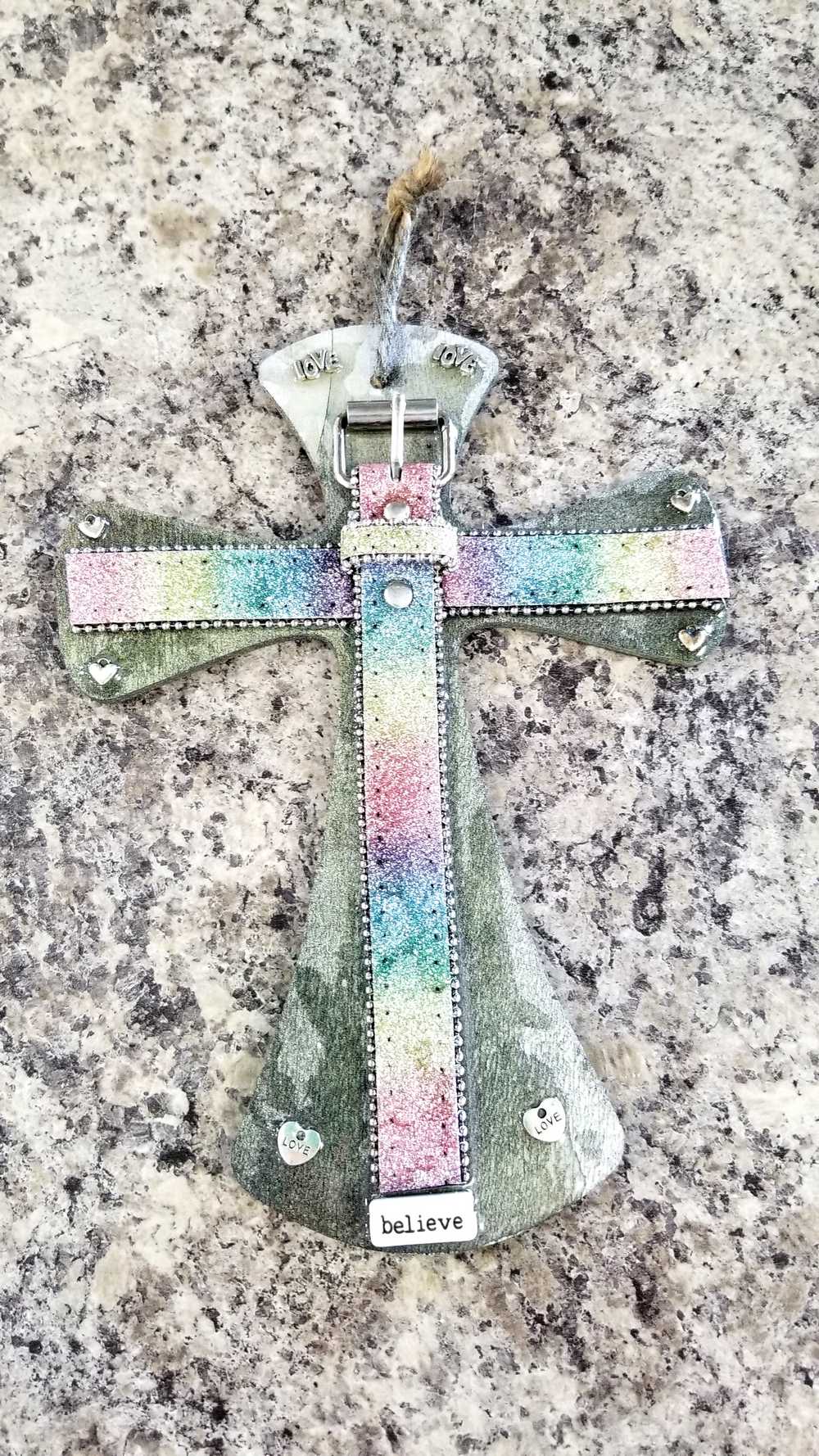 Wooden Cross with Recycle Belt For Decoration, Resin Art