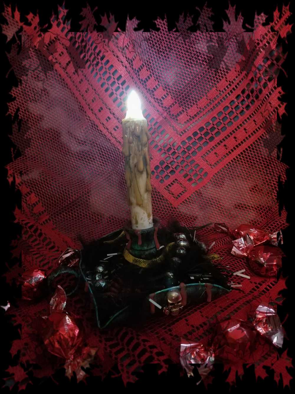 Skull and Spider Battery Candle Holder with Finger Hold