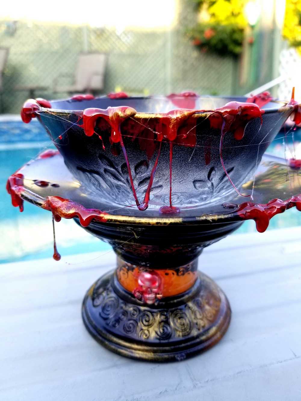 One Glass Candy Dish or Battery Operated Candle Holder with Fake Blood