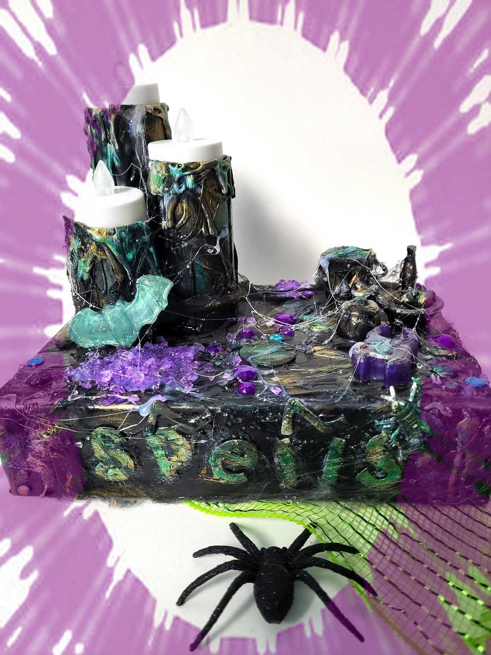 Altered Book of Spells with 3 Battery Operated Candles
