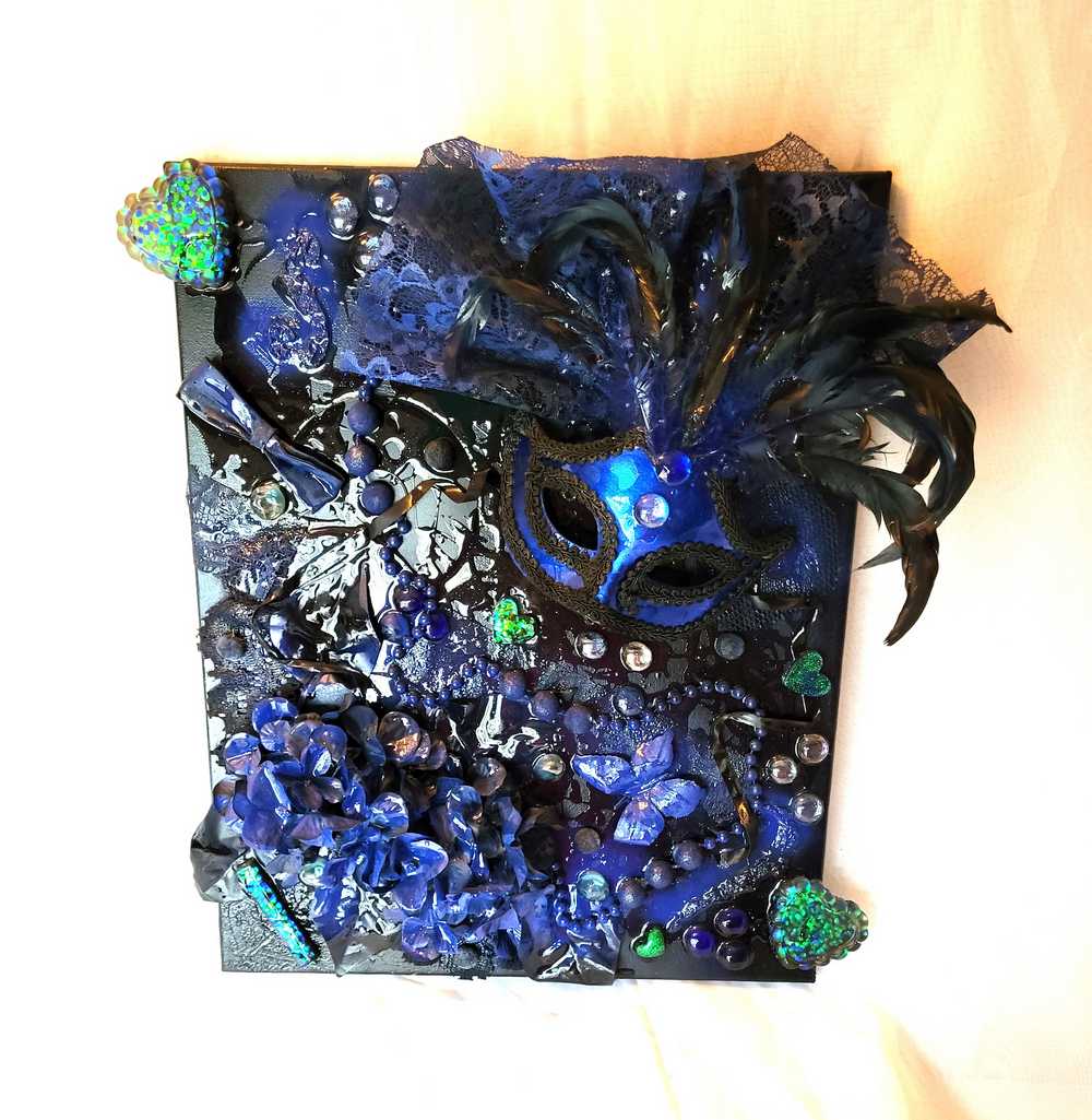 Midnight Blues, Sexy Mask on Deep Blue Canvas, 16 x 20 Inches
