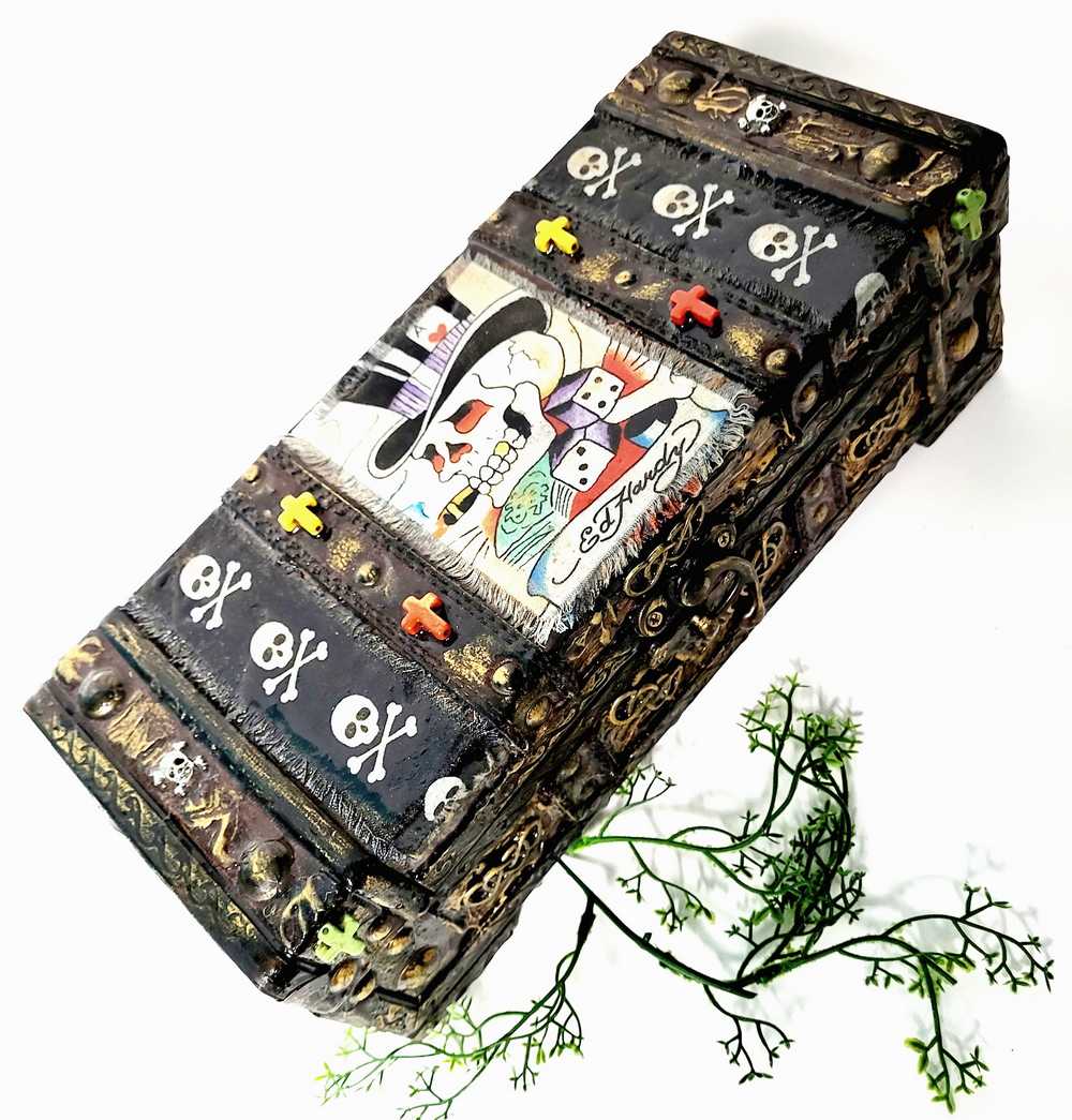 Original Recycled Jewelry/Stash Box with Skull Fabric