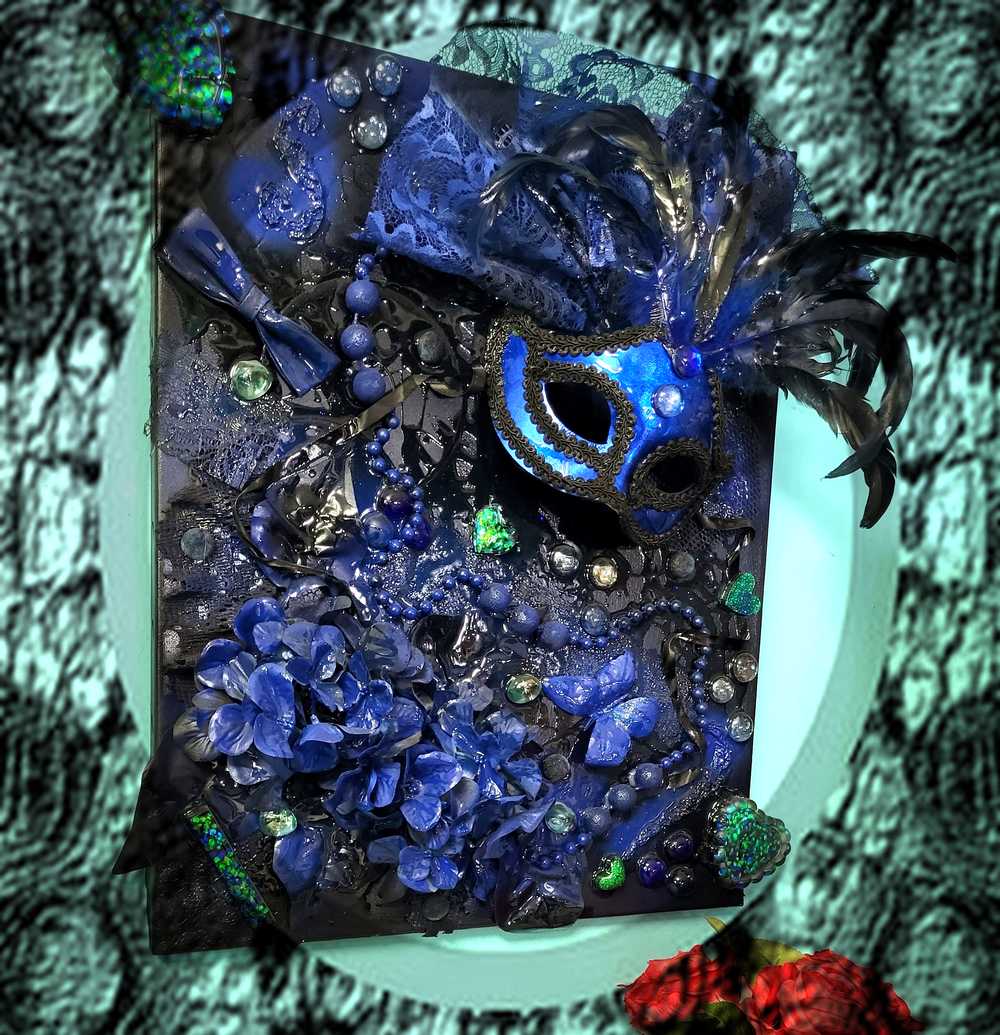 Midnight Blues, Sexy Mask on Deep Blue Canvas, 16 x 20 Inches