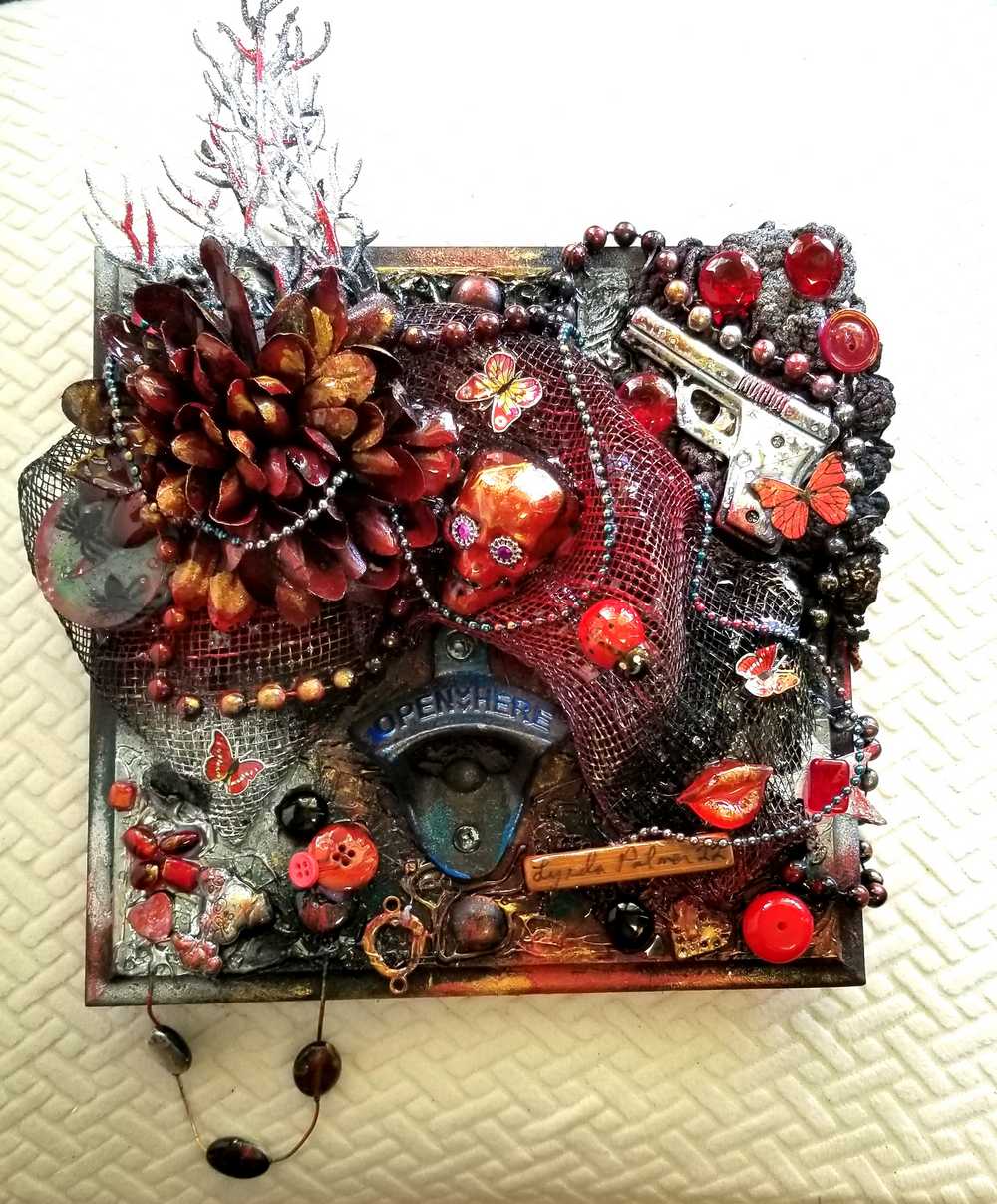 Decorative Bottle Opener Turned into Art with Flowers and a Skull, Functional Art