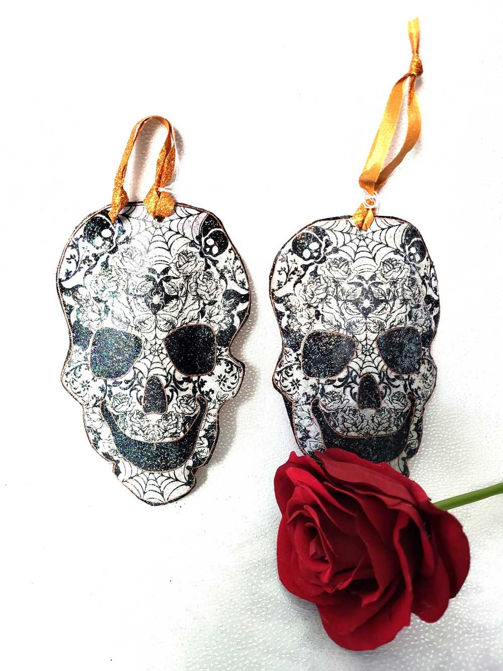 Ornament, Fabric Cut Out of a Skull with Spider Webs