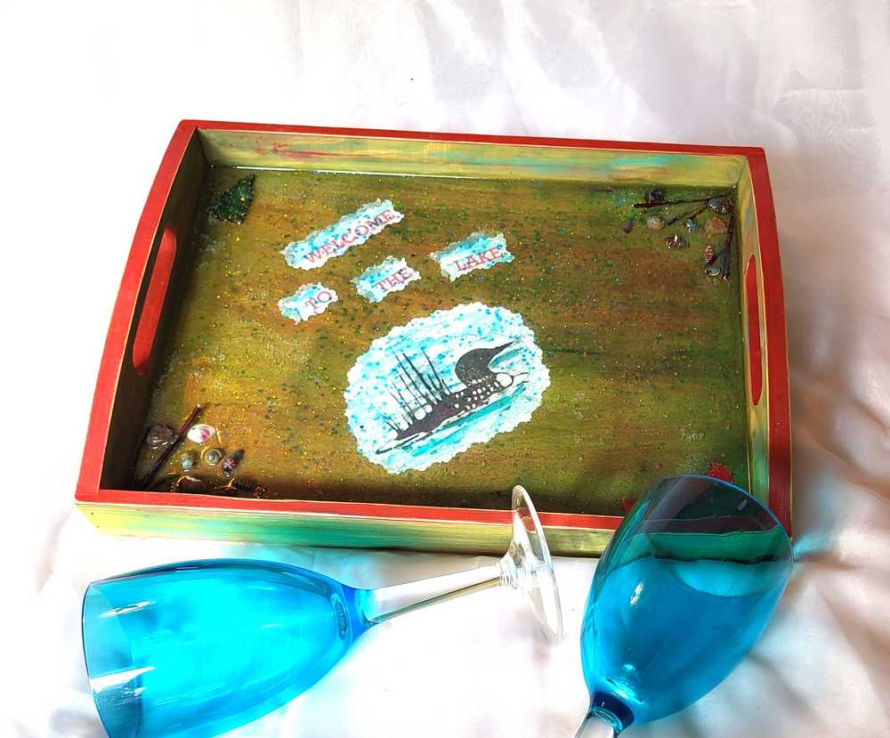 Serving Tray, Welcome to the Lake, Loon and Canoe