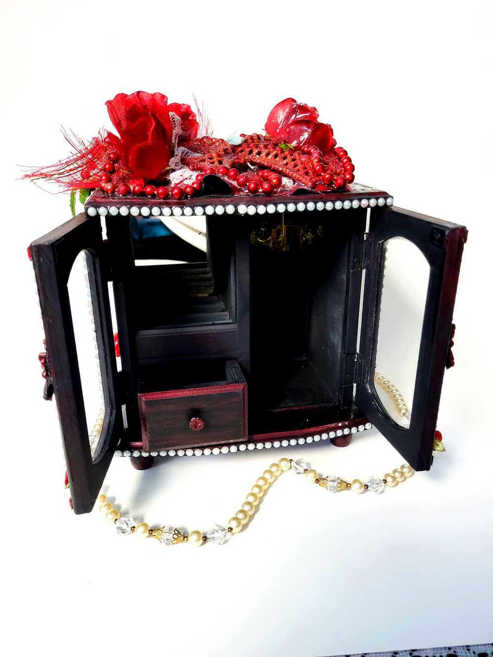 Red Jewelry Box with Red Roses and a Red Cross