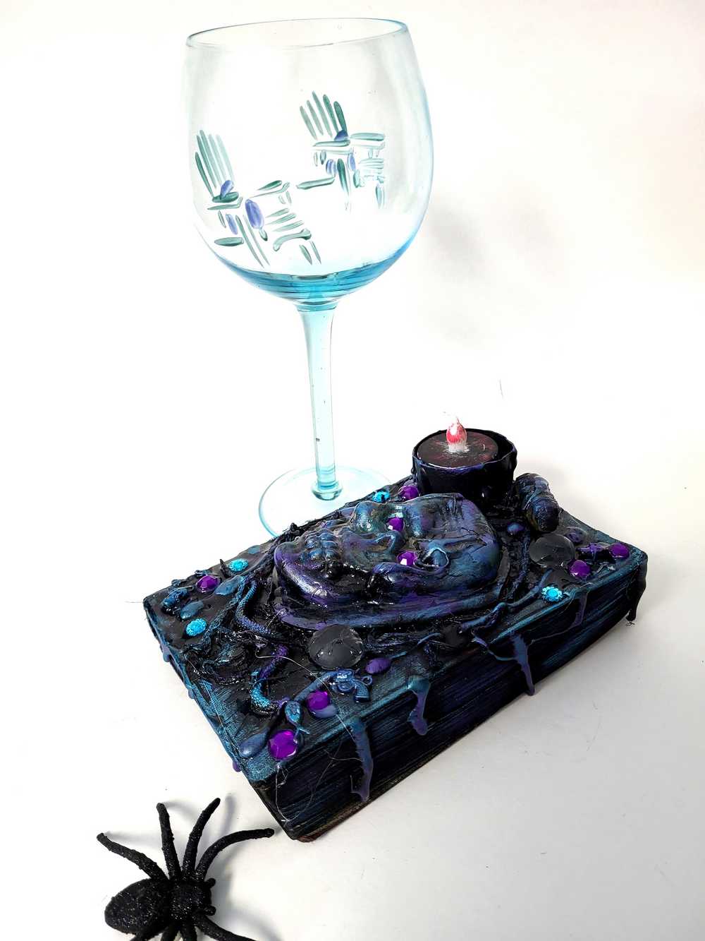 Altered Spell Book with Battery Candle, 3D Skull and Snake