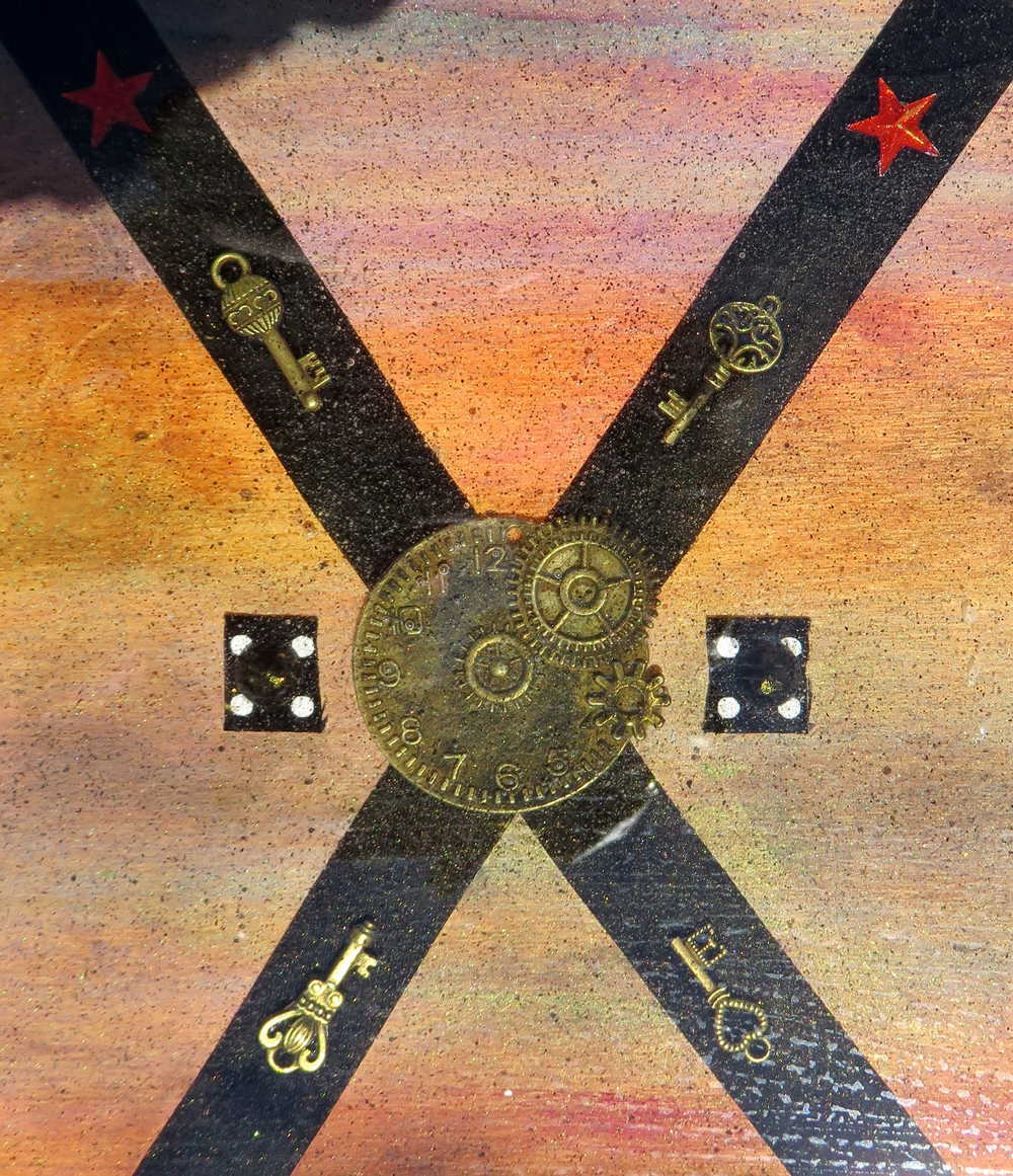 Steampunk /Goth Serving Tray with Gears, Black Lace and Ribbon