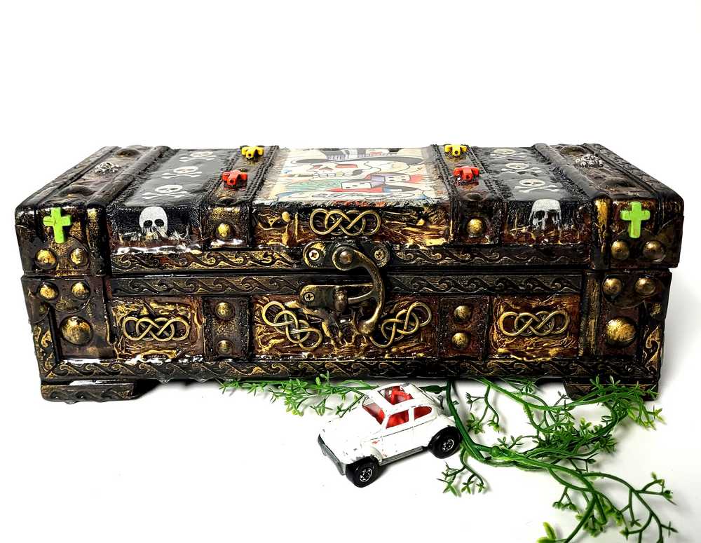 Original Recycled Jewelry/Stash Box with Skull Fabric