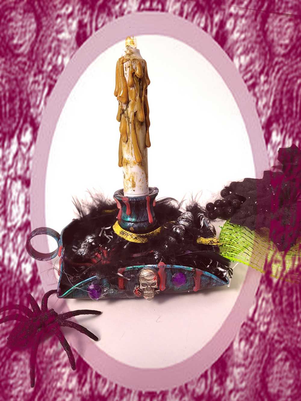 Skull and Spider Battery Candle Holder with Finger Hold