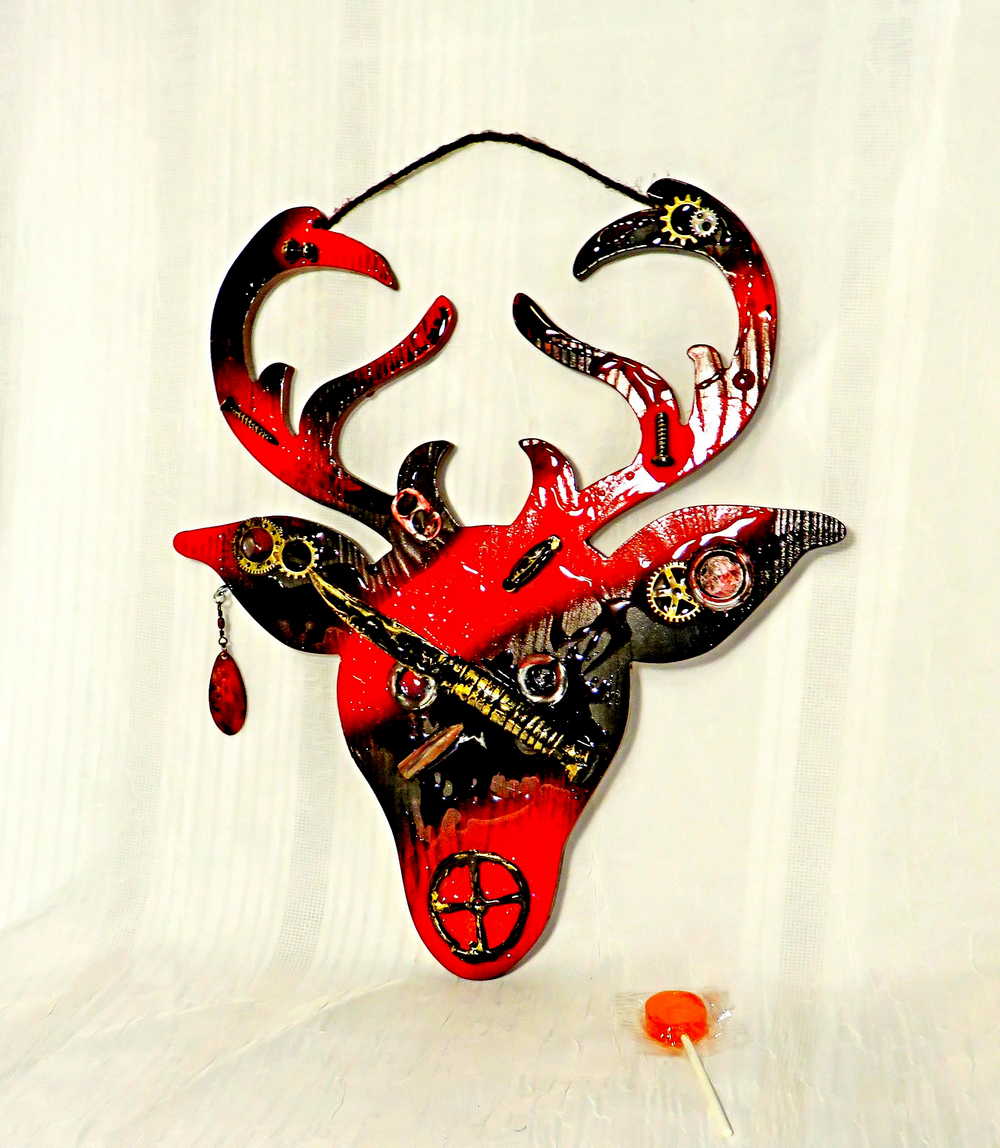 Big Buck Cut Out Wall Plaque in Red and Black