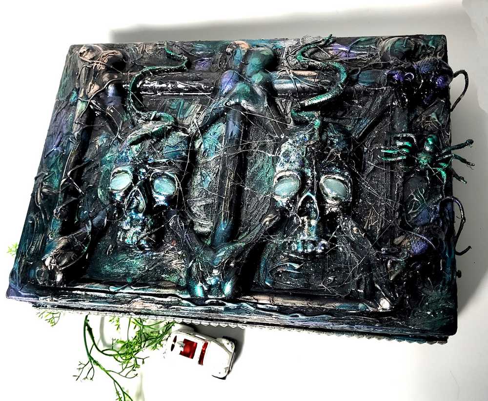 Recycled Creepy Twin Skull Jewelry Box or Stash Box for Men, Women or Teenagers
