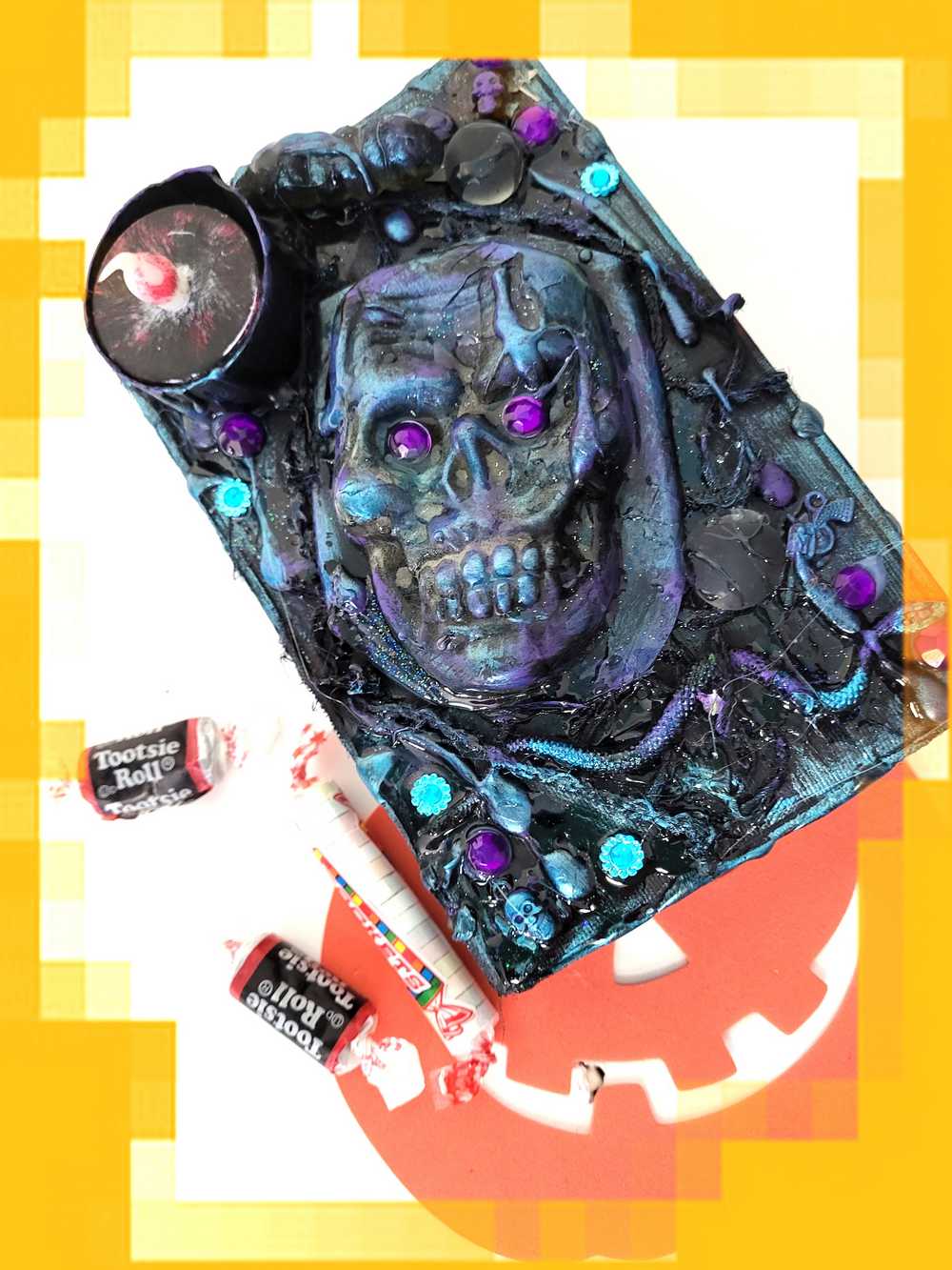 Altered Spell Book with Battery Candle, 3D Skull and Snake