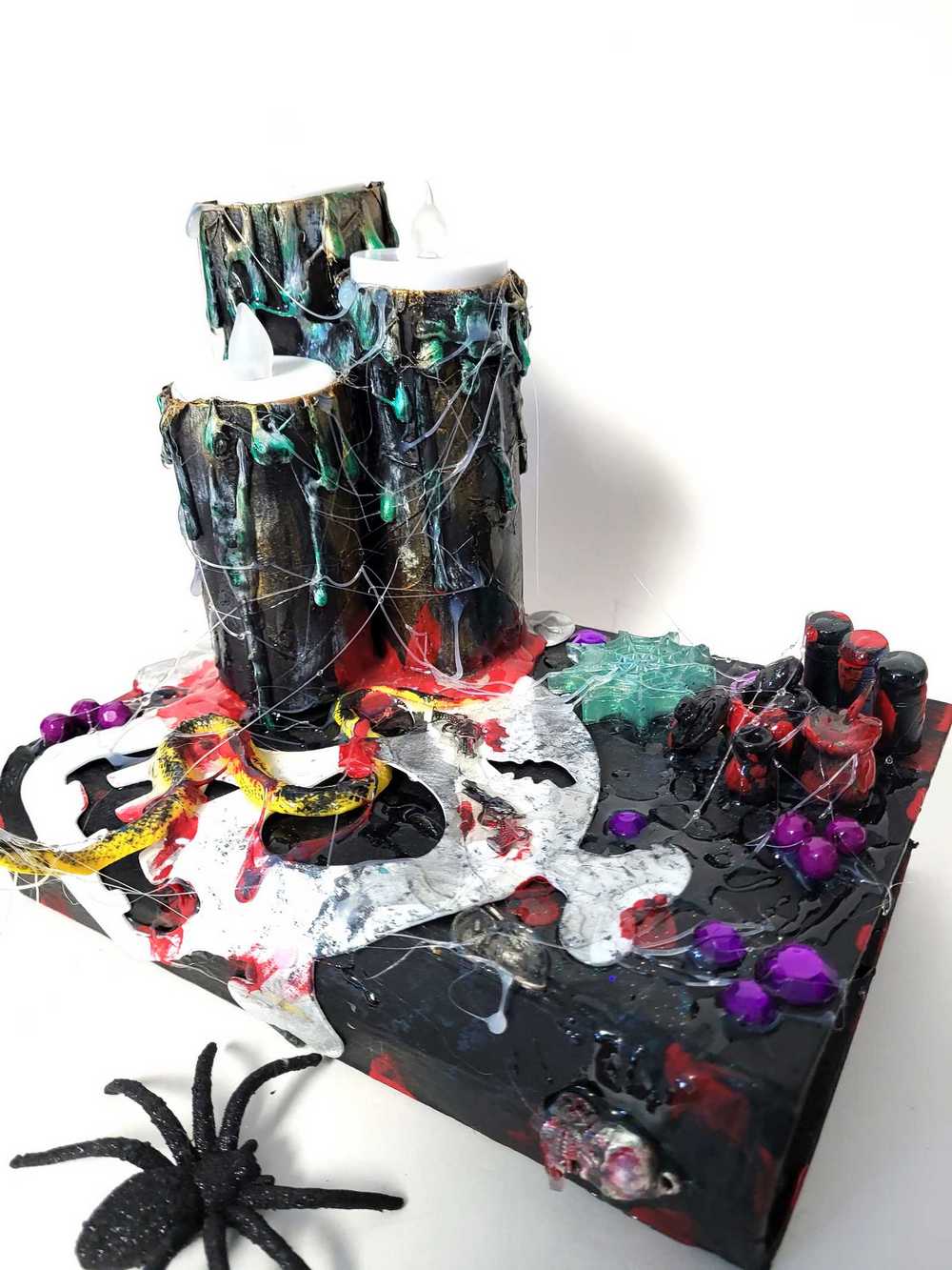 Altered Book of Spells, with 3 Candles, Skull and Snake