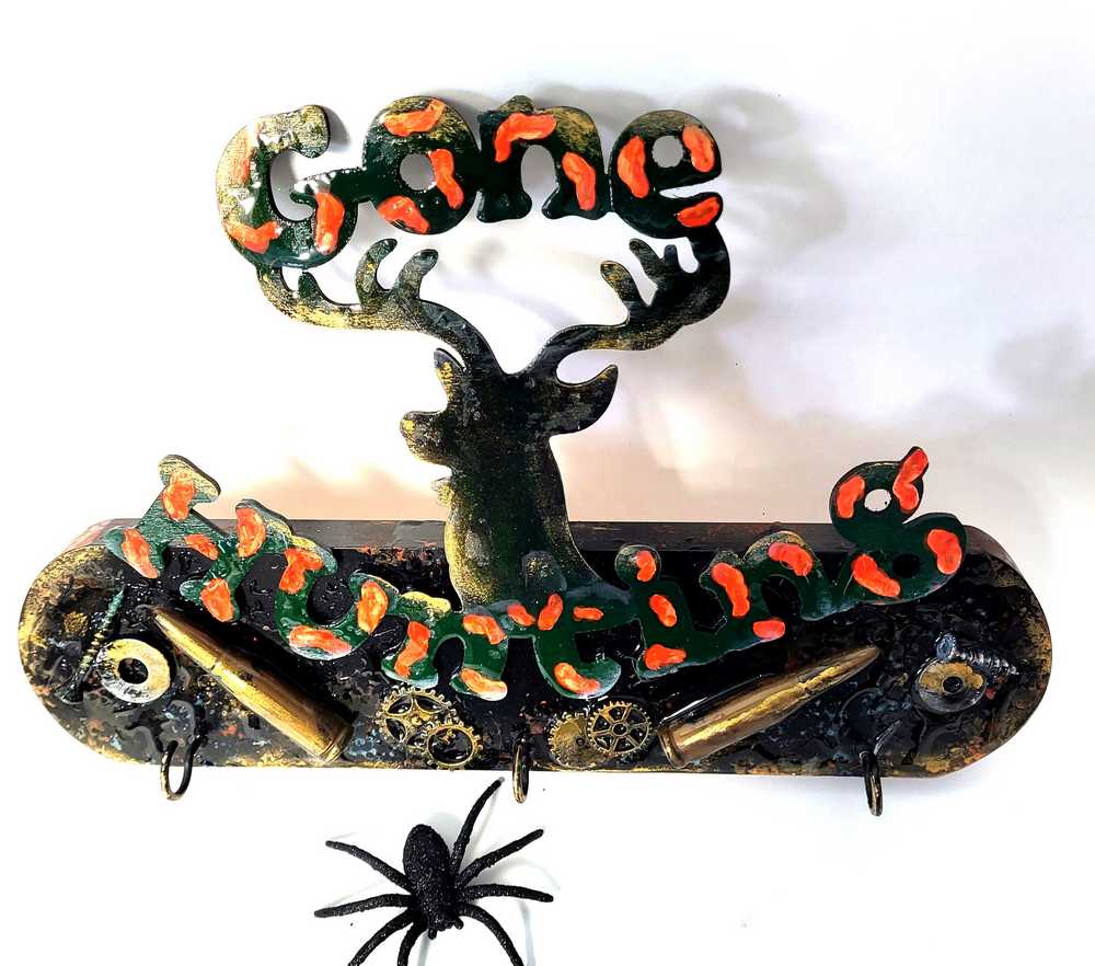 Gone Hunting Wall Plaque with Deer Cut Out, with Gears, Nuts & Bolts