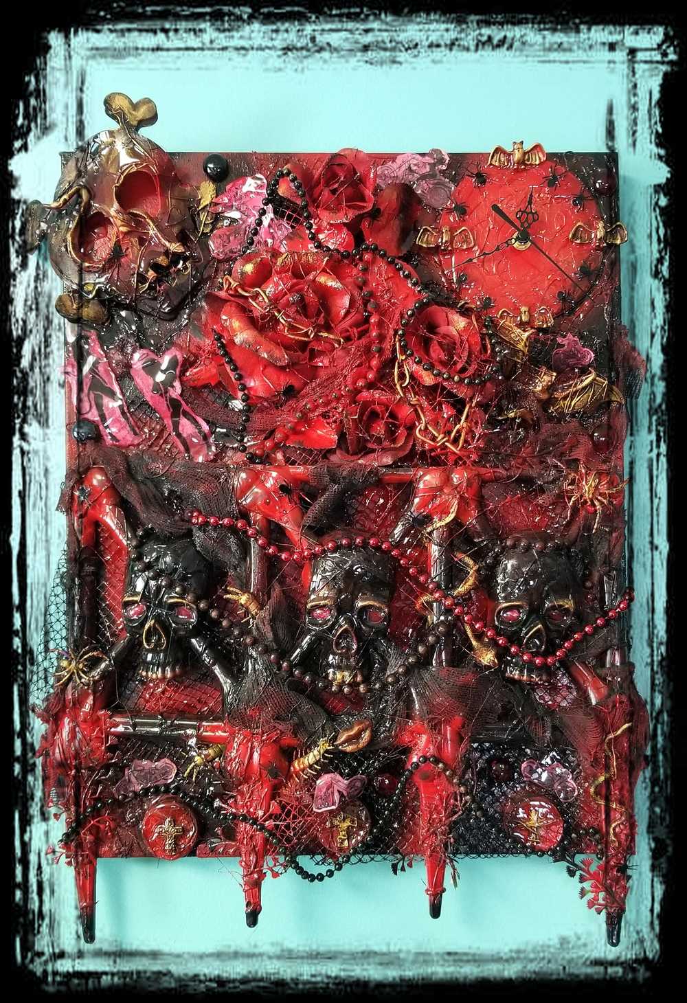16 x 20 inch Canvas Art with Skulls and Clock