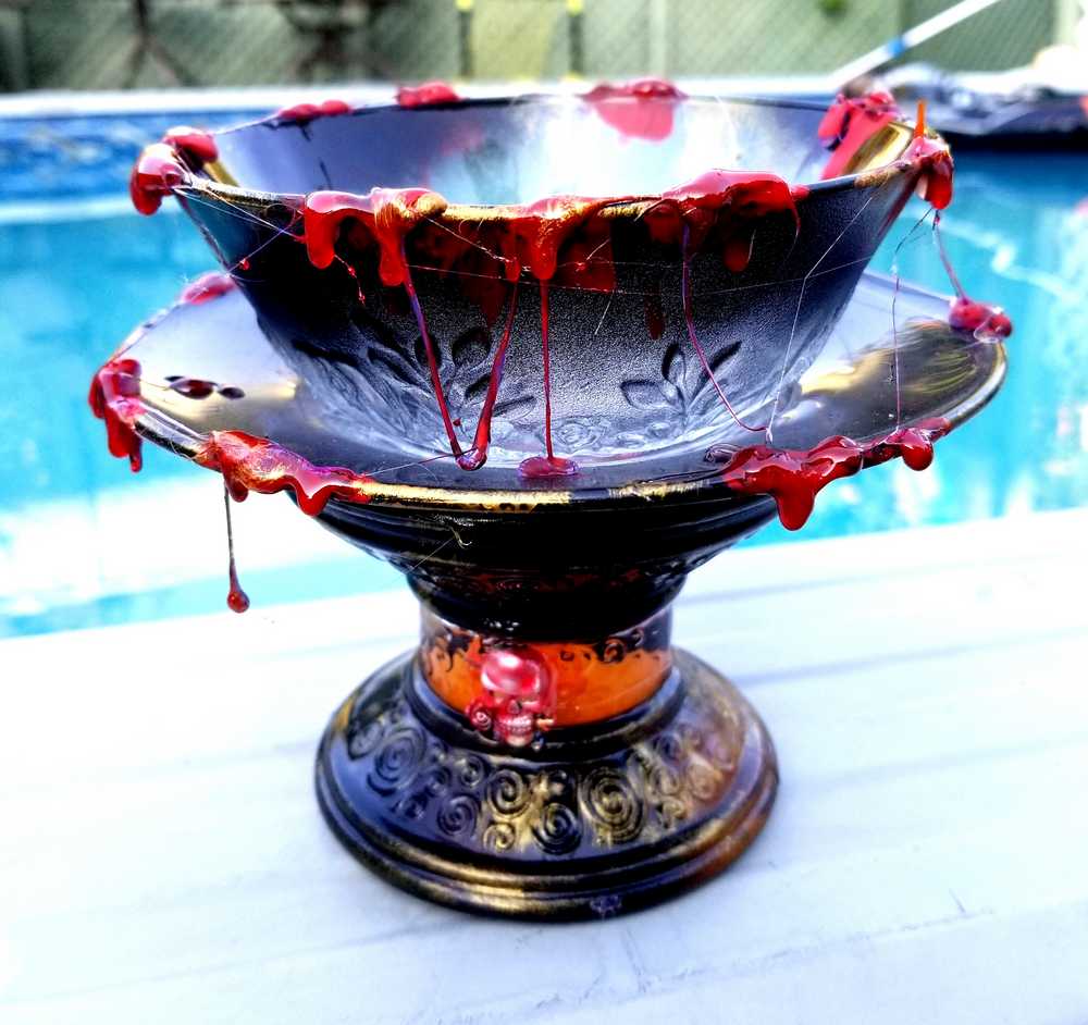 One Glass Candy Dish or Battery Operated Candle Holder with Fake Blood