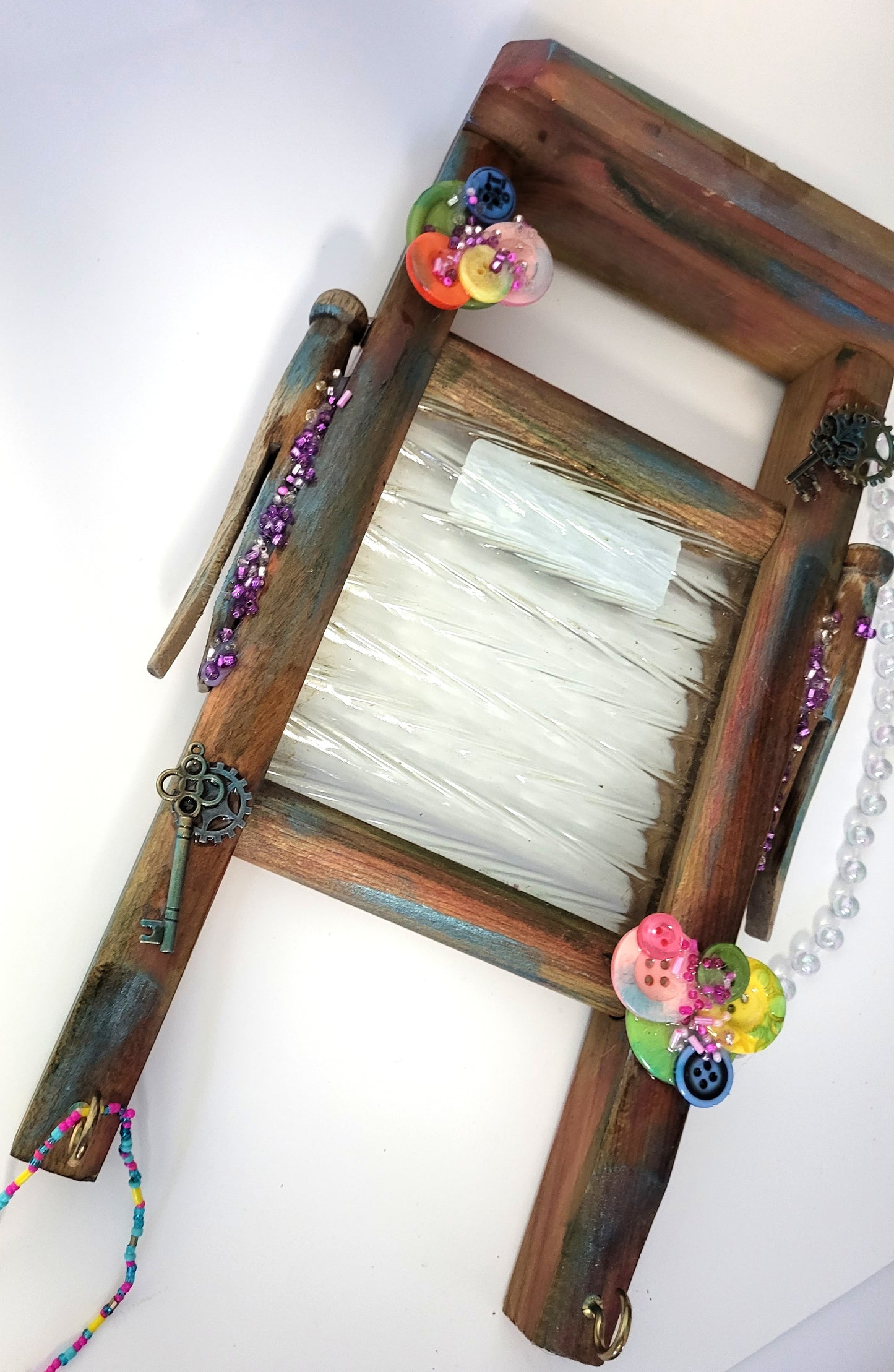 Wall Plaque, Replica of Old Glass Washboard with Hooks To Hang Keys etc.