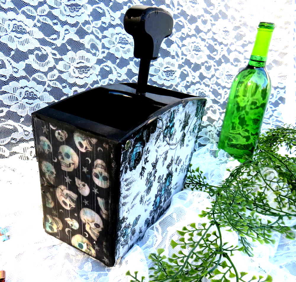Double Wooden Wine Box, Carrier, Holds 2-750ml Bottles, Skull With Purple Flowers