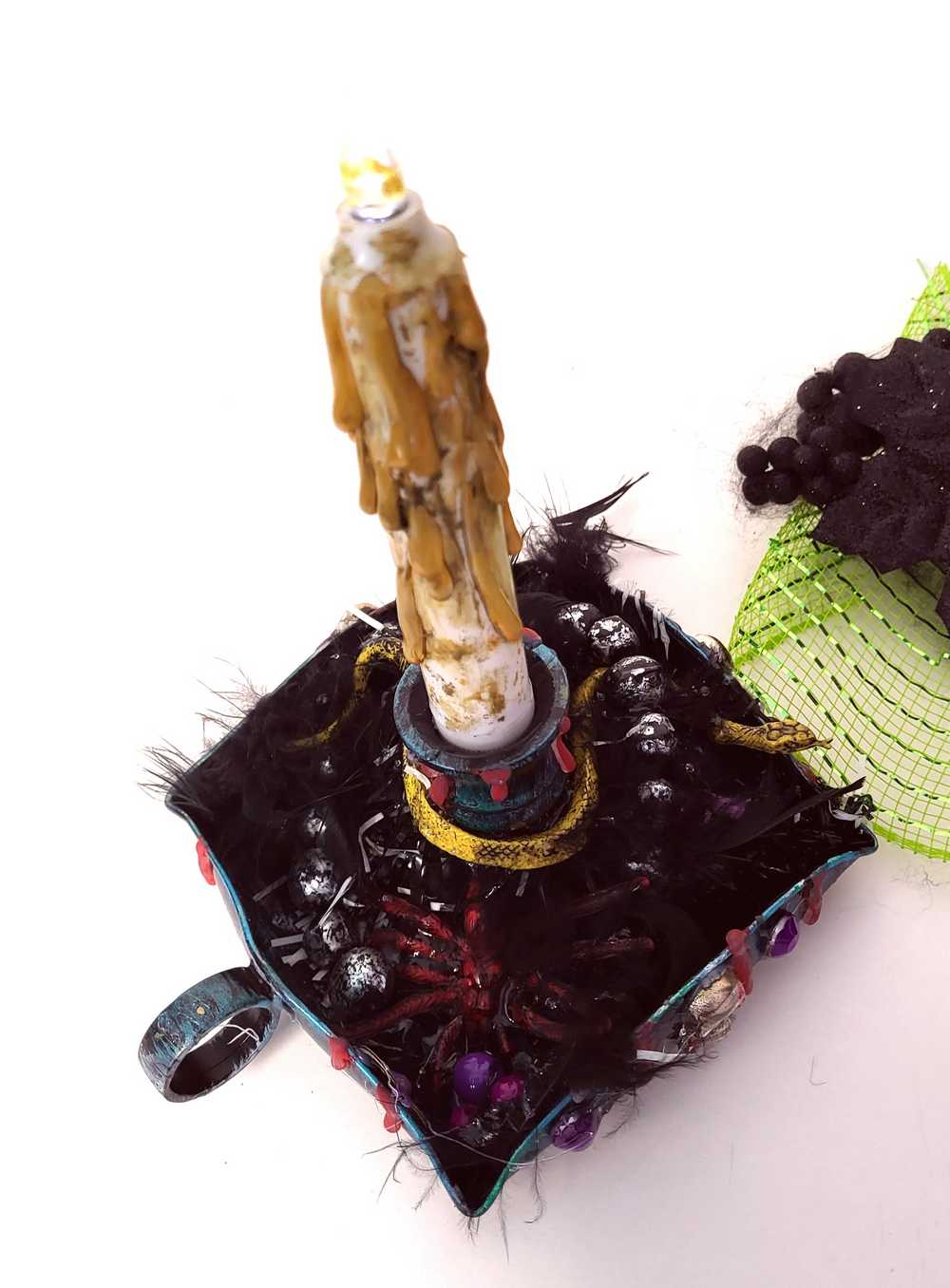 Skull and Spider Battery Candle Holder with Finger Hold