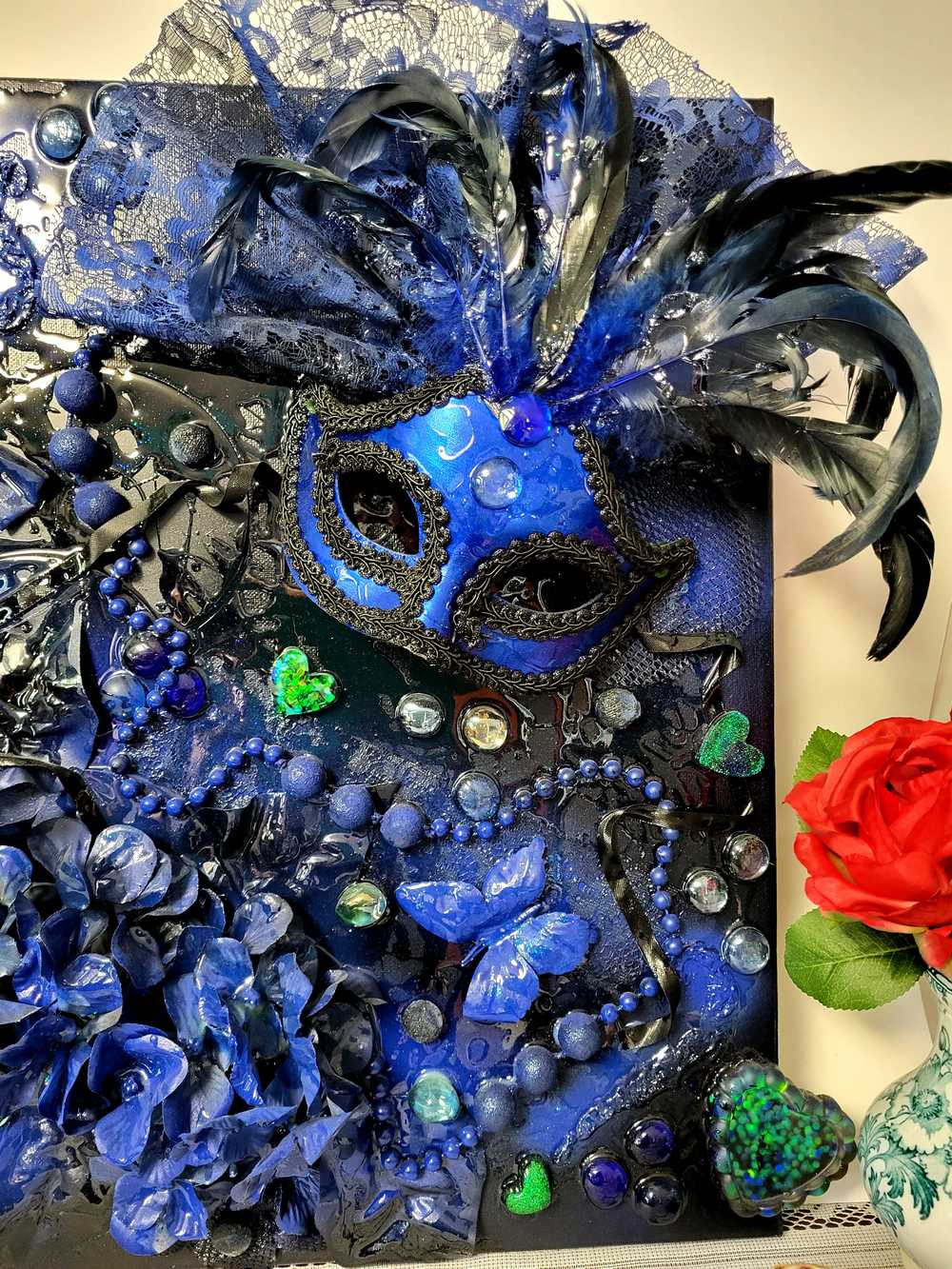 Midnight Blues, Sexy Mask on Deep Blue Canvas, 16 x 20 Inches