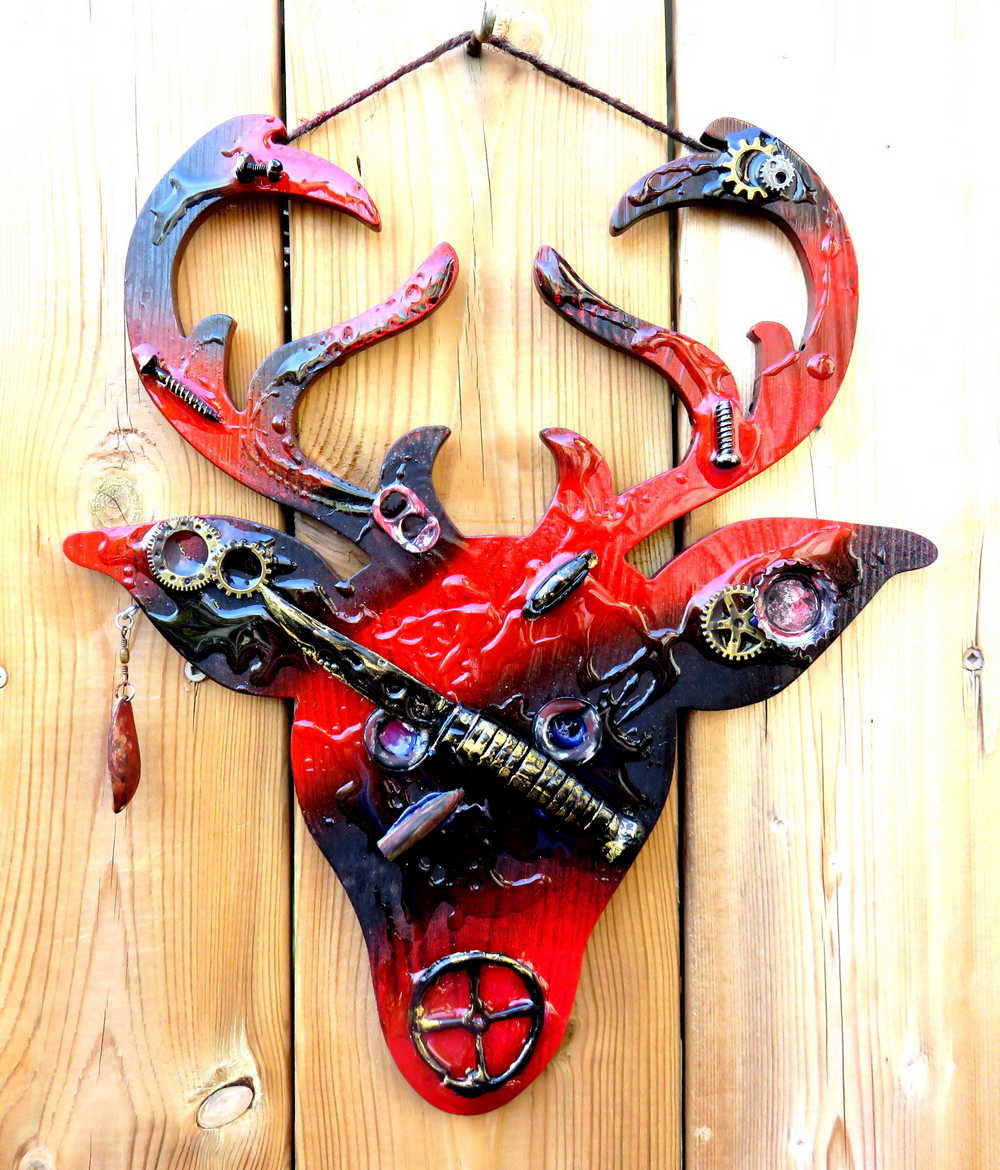 Big Buck Cut Out Wall Plaque in Red and Black