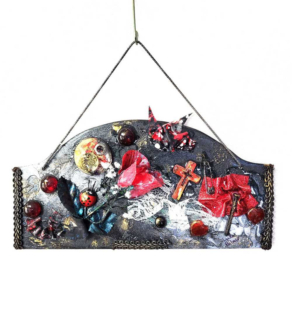 Naughty Lady Bug Wall Hanger with a Red Rose