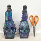 Altered Glass Bottle, Decoupage Skull Art Bottle for Re-Use