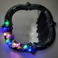 Black Hand Painted Unique Shaped Wall Mirror with Handmade Mushroom Colored Lights, 3 Settings