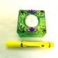 Square Green Candle Holder for a Battery Candle with Black Spiders and Purple Bats