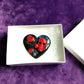 Black Porcelain Heart Shaped Brooch with Red Skull and Heart Charms