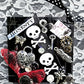 Black Wall Plaque with Skull & Bones Ribbon, Honesty Sign, Recycle Jewelry, Keys & Gears, Punk Goth Sign