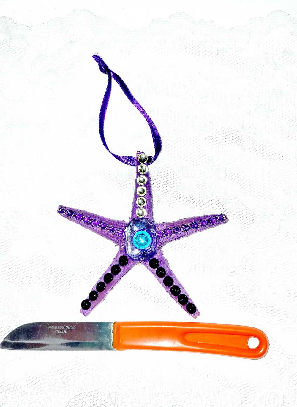 Starfish, Purple with Rhinestones and Gemstones, Seaside Ornaments, Beach Themed Decor