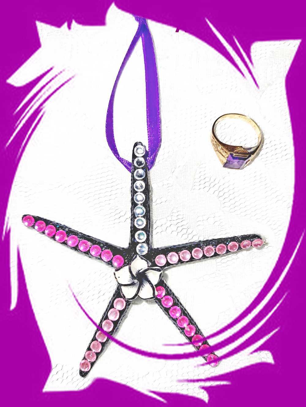 Hanging Decorated Starfish Ornament, Gemstones, Goth Decor, Beach Decoration